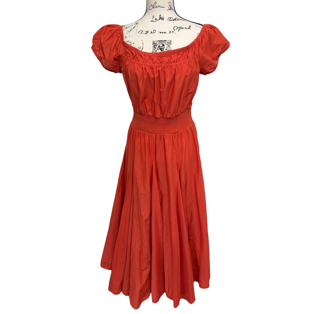 INC International Concepts Milkmaid Oramge Midi Dress Large Smocked Boho